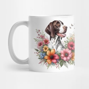 A pointer dog decorated with beautiful colorful flowers. Mug